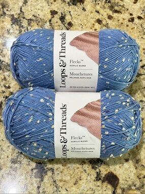 Loops & Threads Flecks Yarn - Blue Lapis (Blue with Cream Flecks - 2 Skeins)
